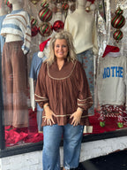 Curvy Brown Boho Peasant Top