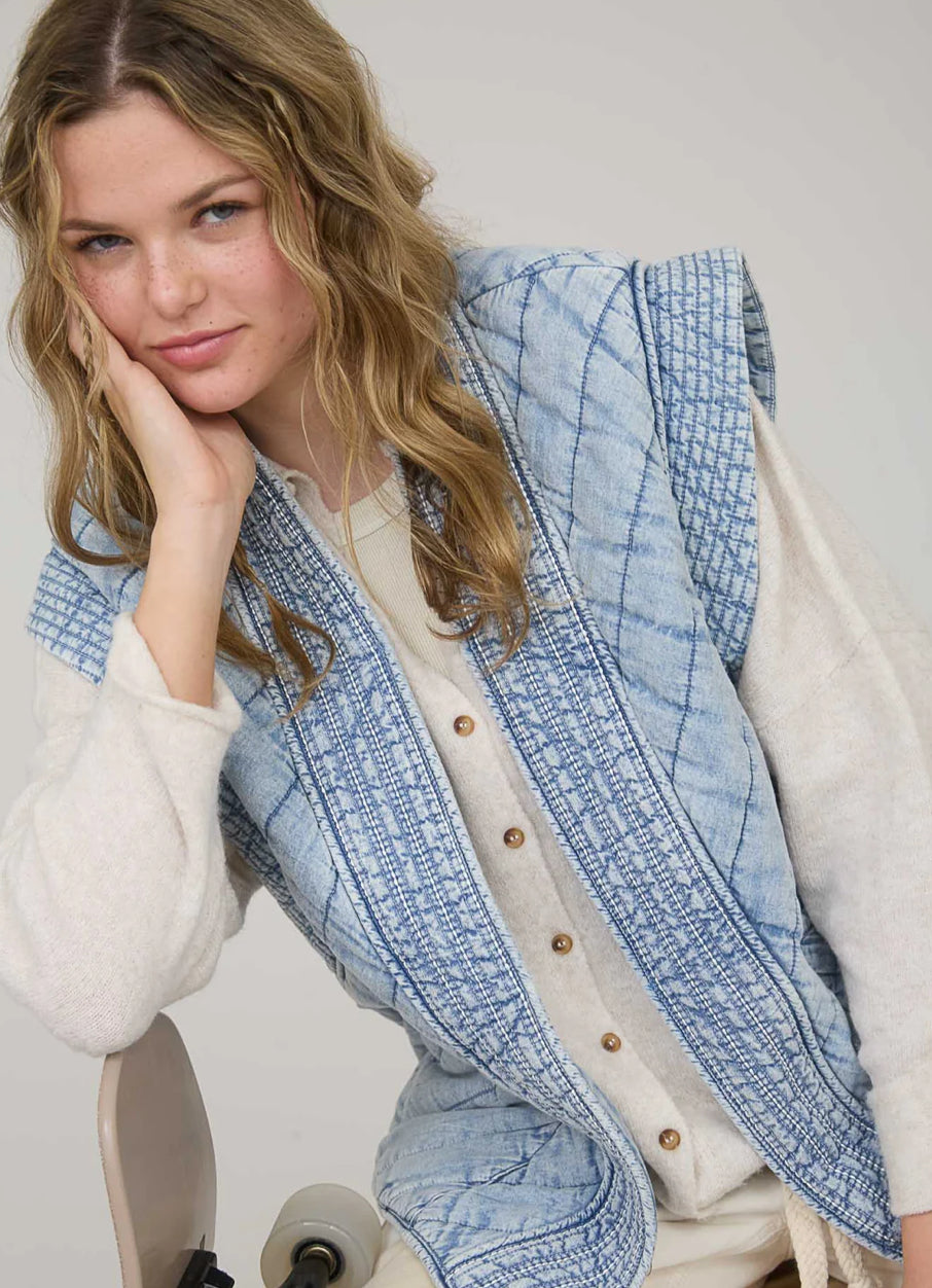 Denim Quilted Shawl Vest