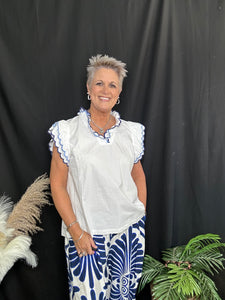 White Scalloped Sleeve Top