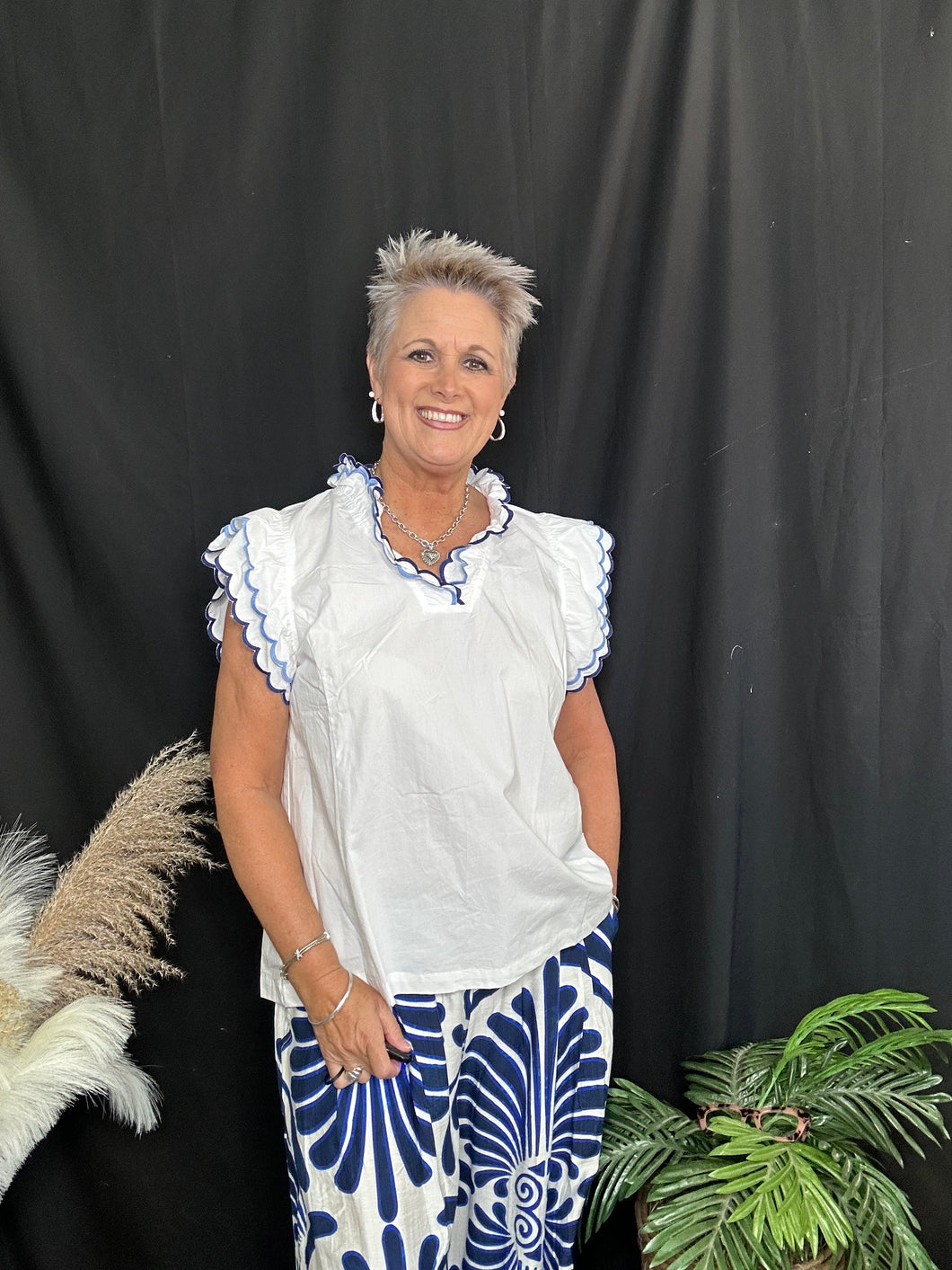 White Scalloped Sleeve Top