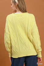 Yellow Cable Knit Cardigan