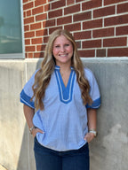 Blue Striped VNeck Top