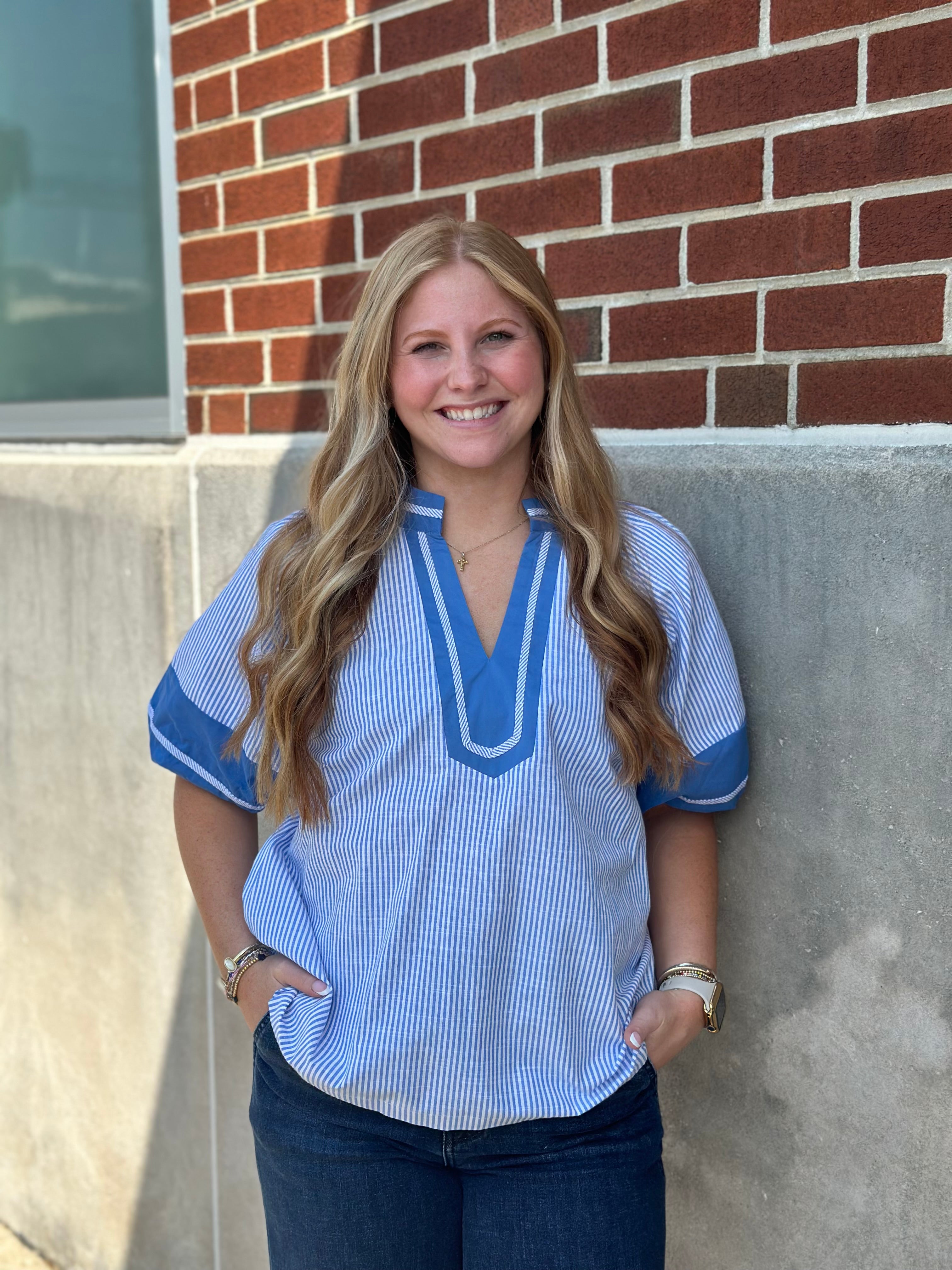 Blue Striped VNeck Top
