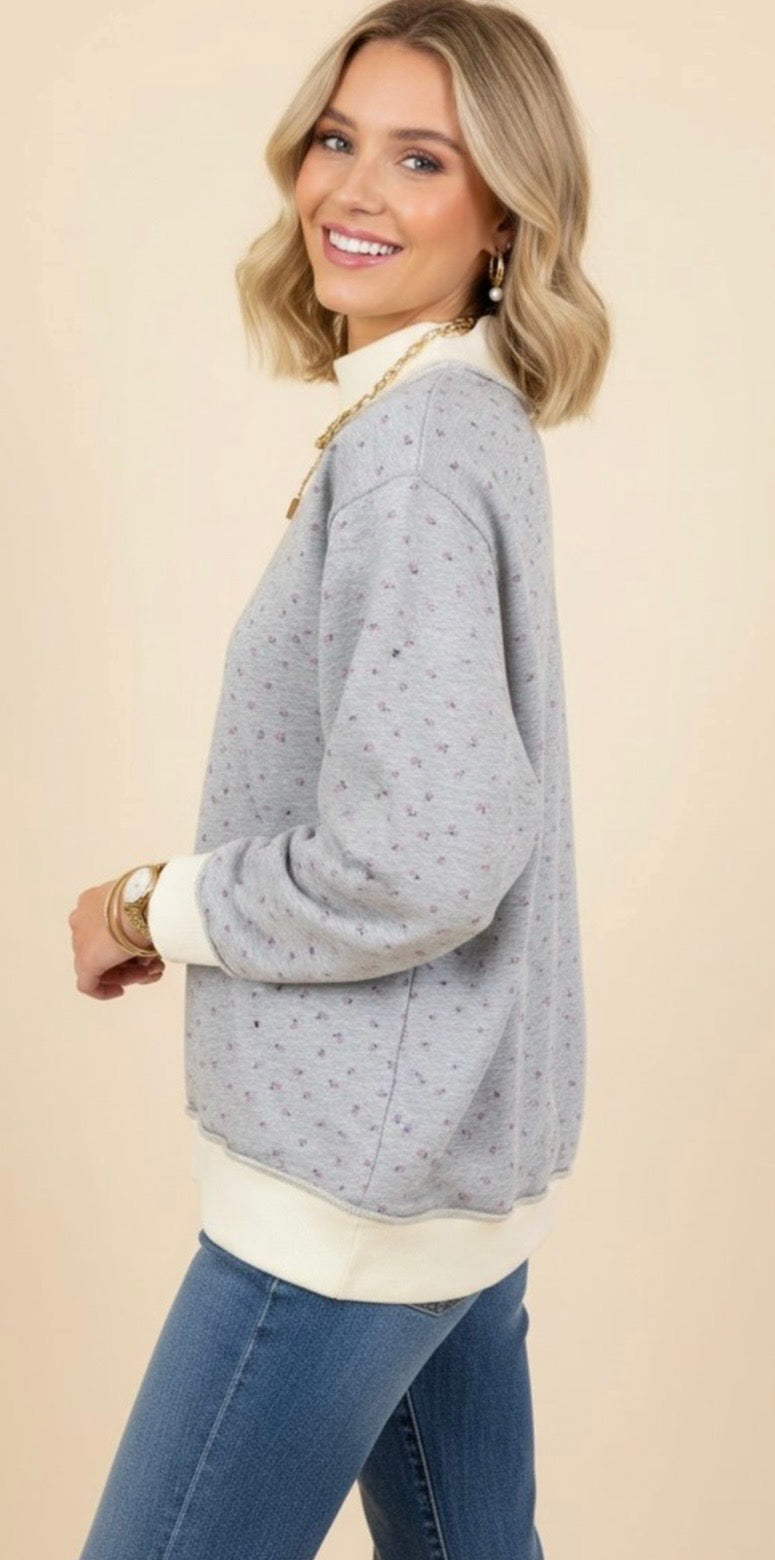 Floral Grey Mock Neck