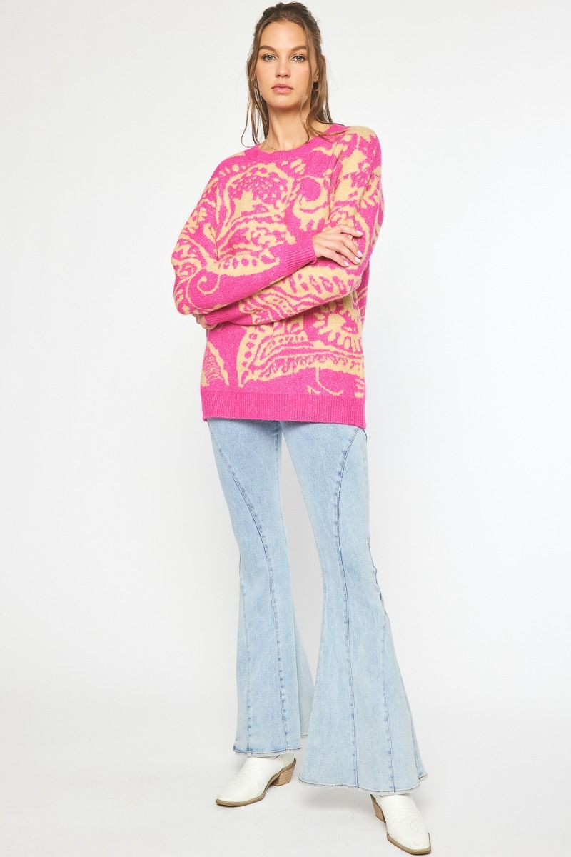 Pink & Tan Printed Sweater
