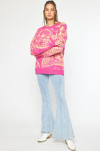 Pink & Tan Printed Sweater