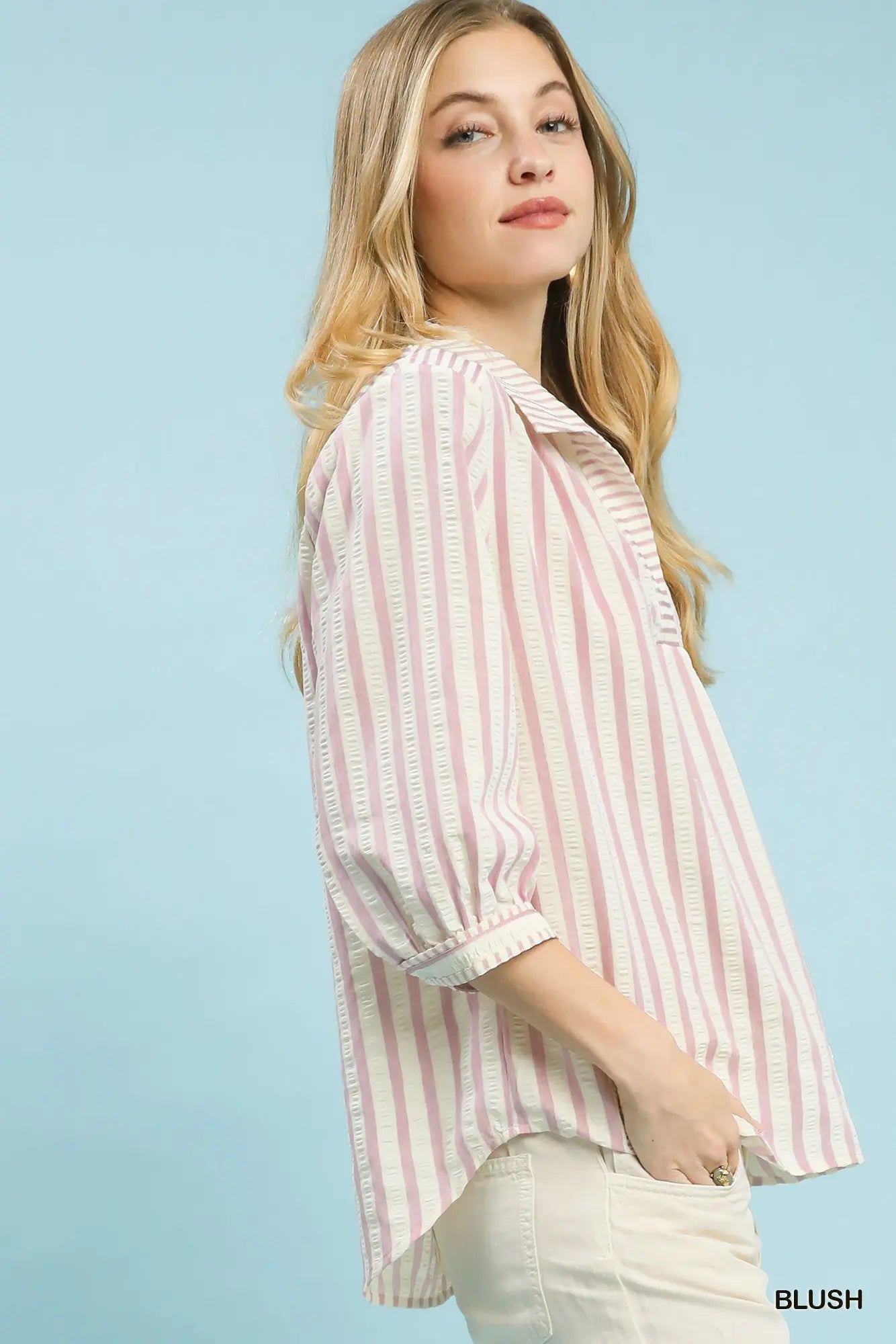 Blush Striped Collared Top