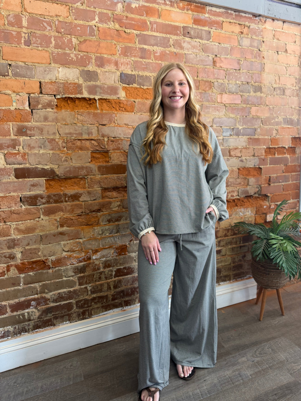 Black Striped Wide-Leg Pants