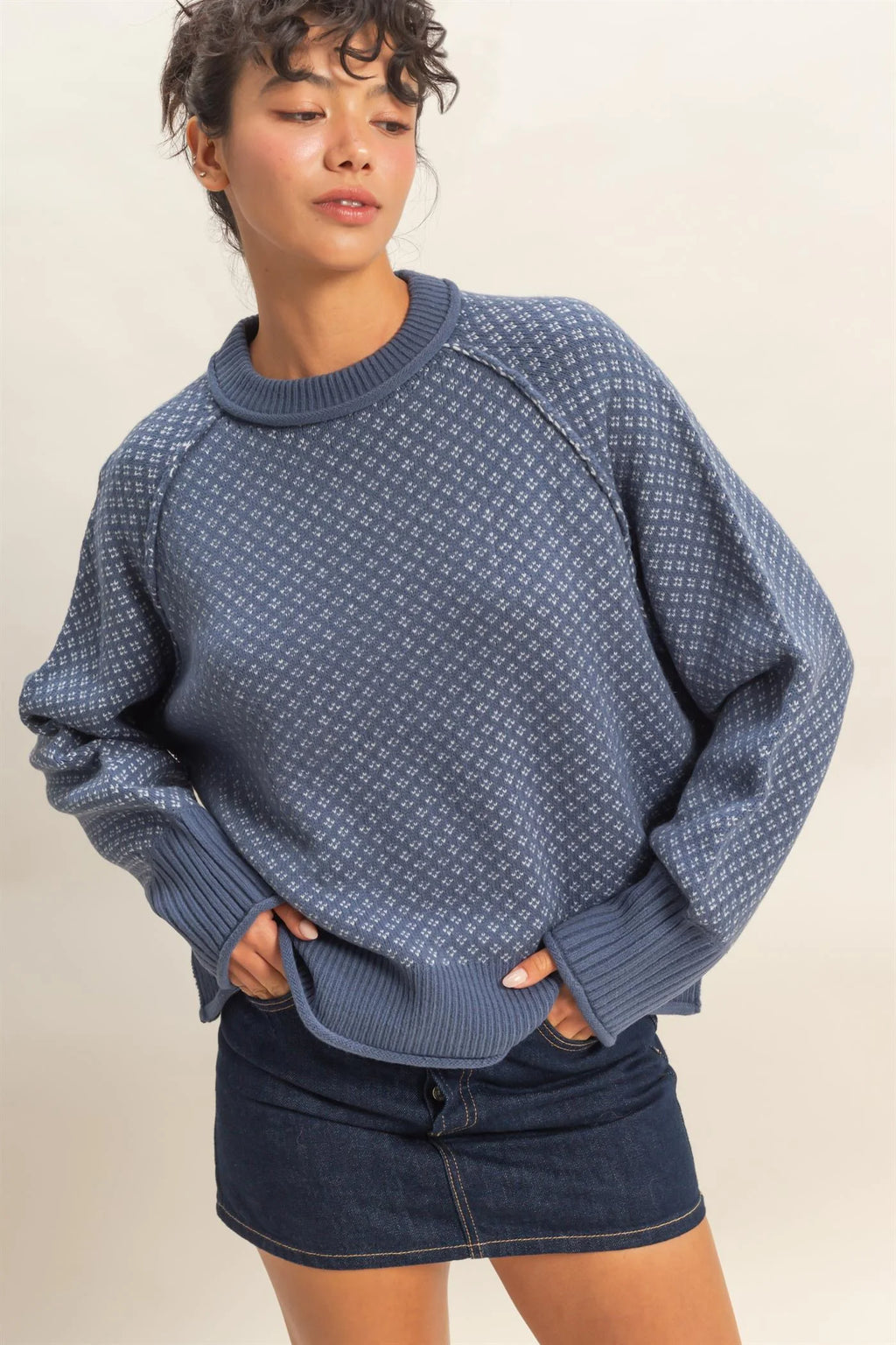 Dusty Blue Mock Neck Pullover