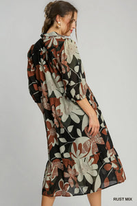 Rust Floral Midi Dress