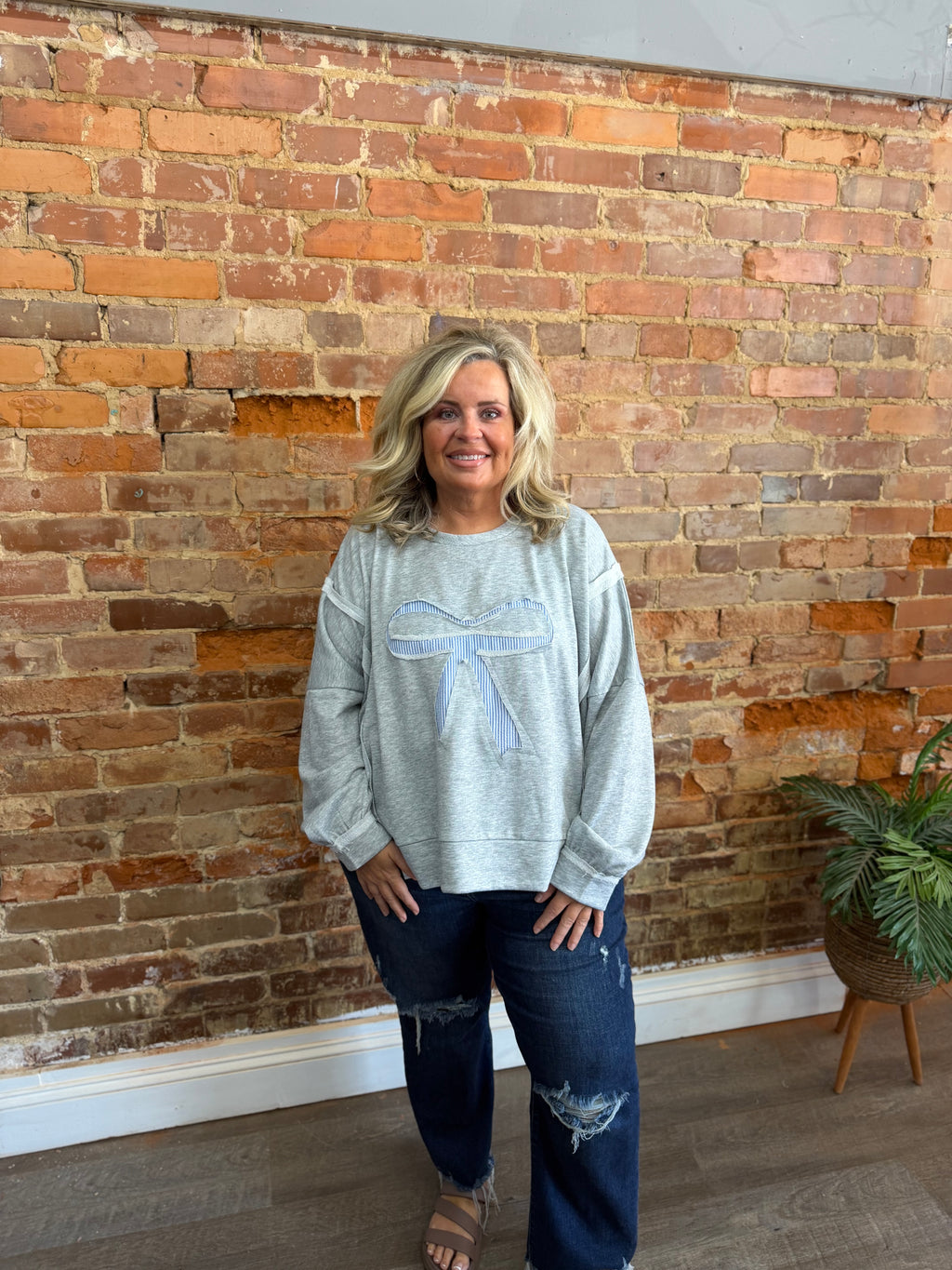 Heather Grey Bow Pullover