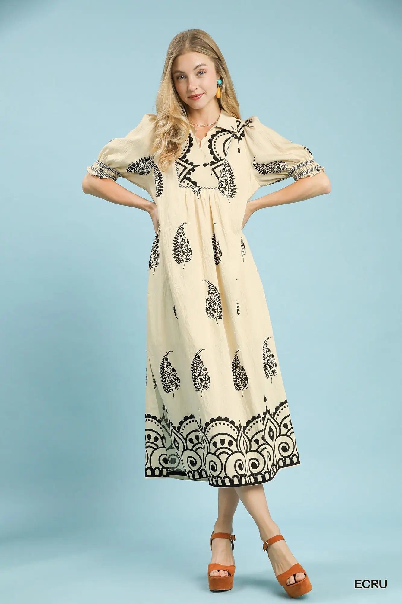 Cream Paisley Collared Maxi Dress