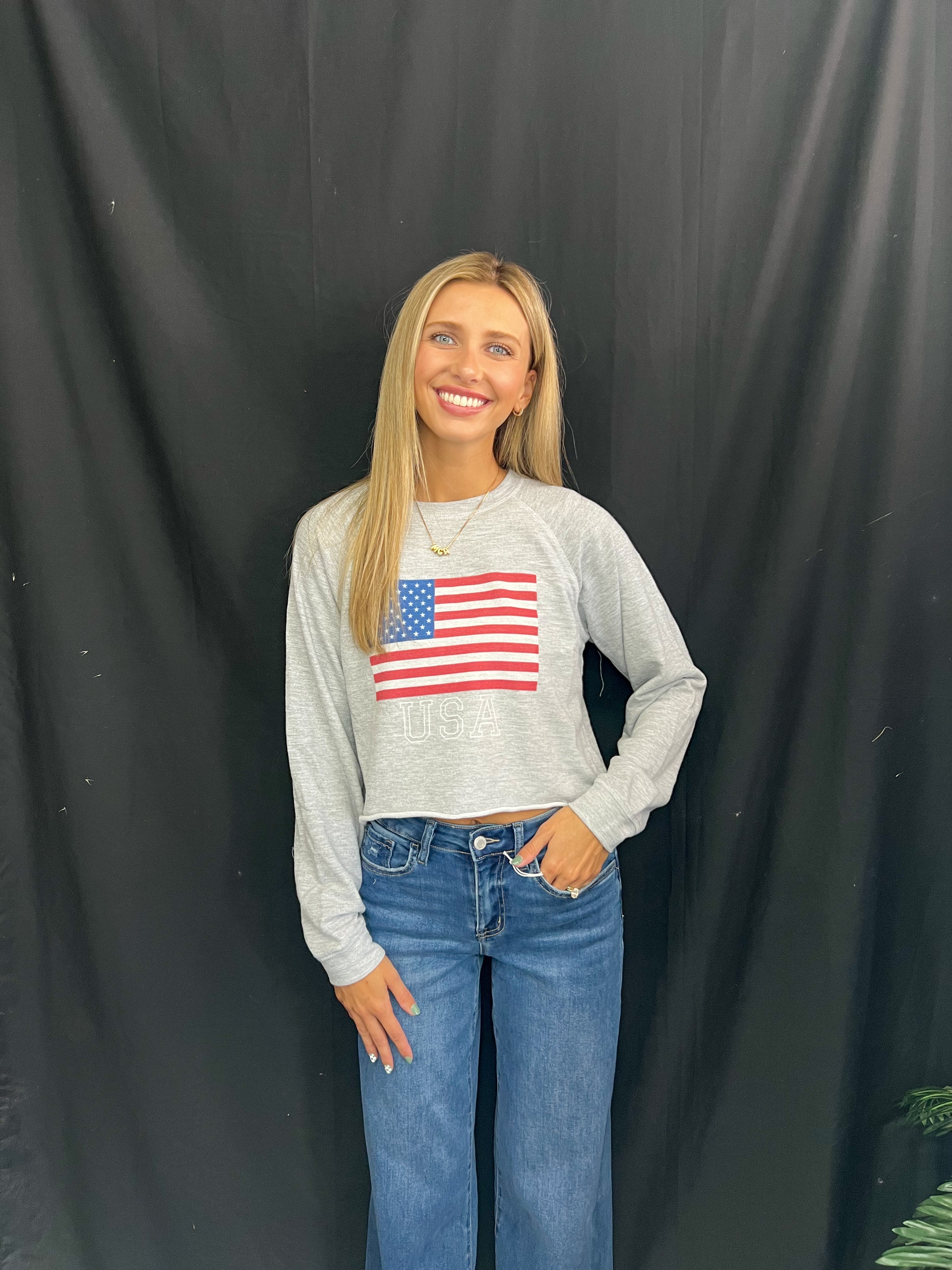 Heather Grey American Flag Sweatshirt