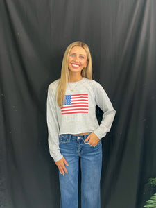 Heather Grey American Flag Sweatshirt