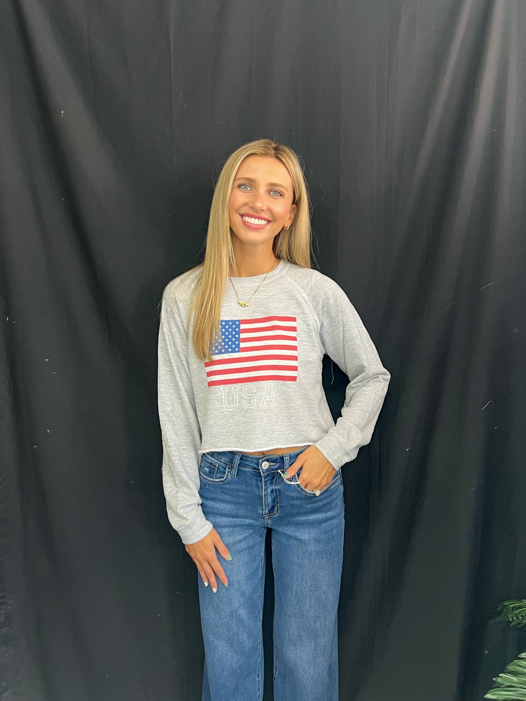 Heather Grey American Flag Sweatshirt