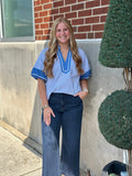 Blue Striped VNeck Top