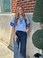 Blue Striped VNeck Top