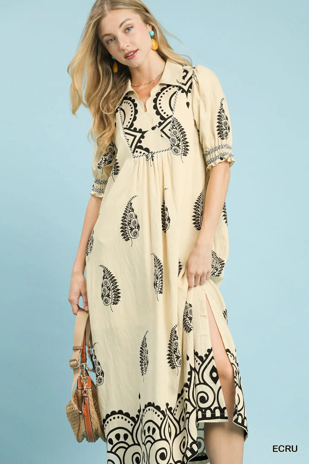 Cream Paisley Collared Maxi Dress