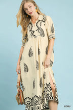 Cream Paisley Collared Maxi Dress