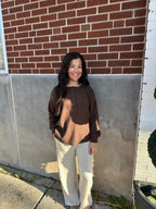 Brown Ribbed Henley Top
