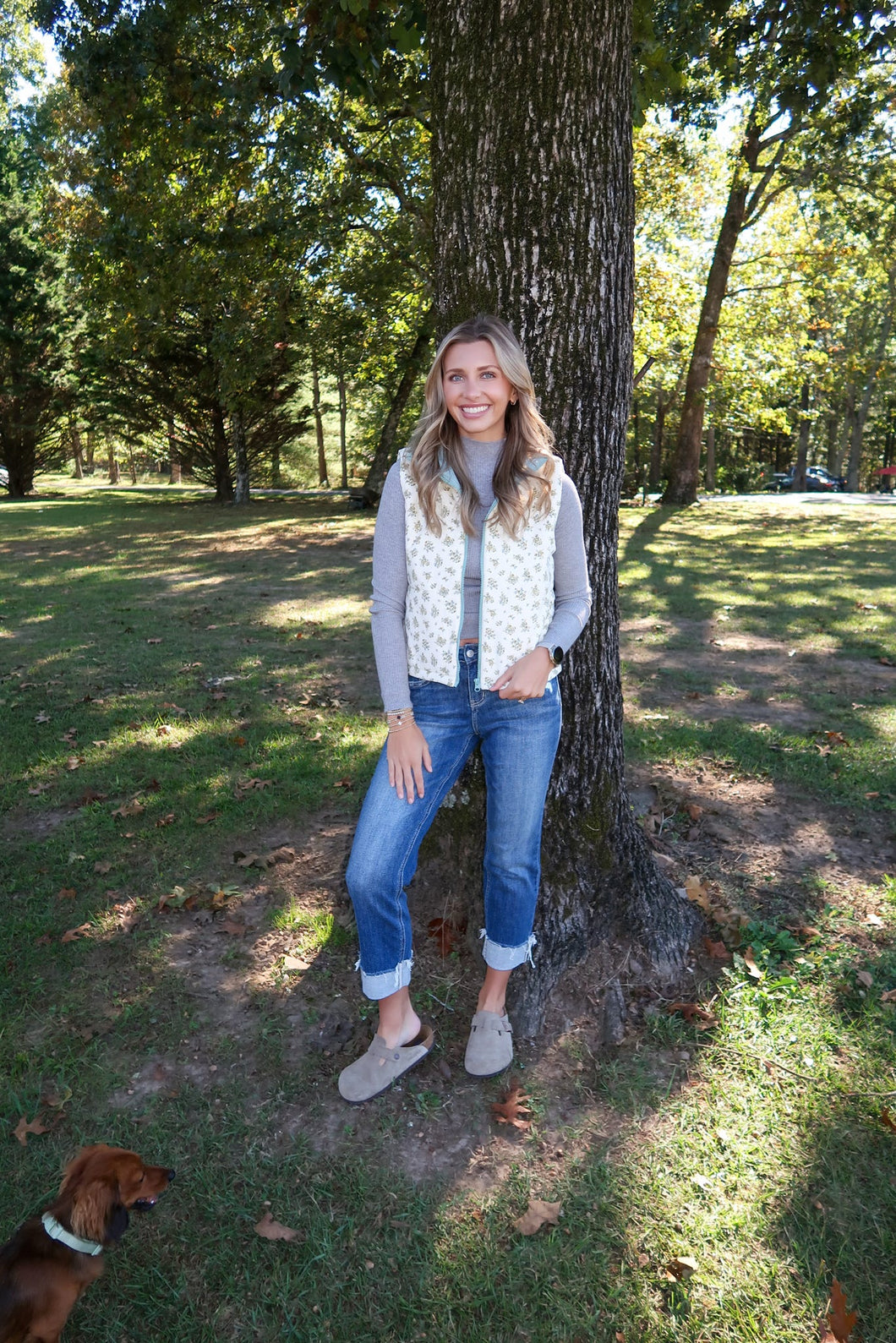 Floral Zip Up Puffer Vest