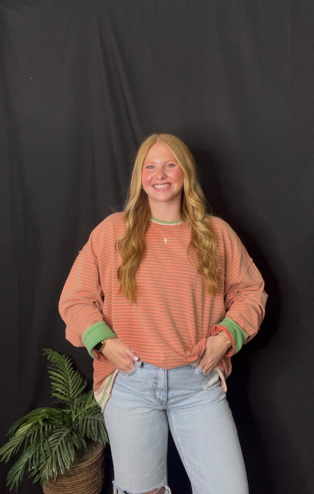 Coral Striped Long Sleeve