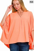 Curvy Coral Puff Sleeve Airflow Top