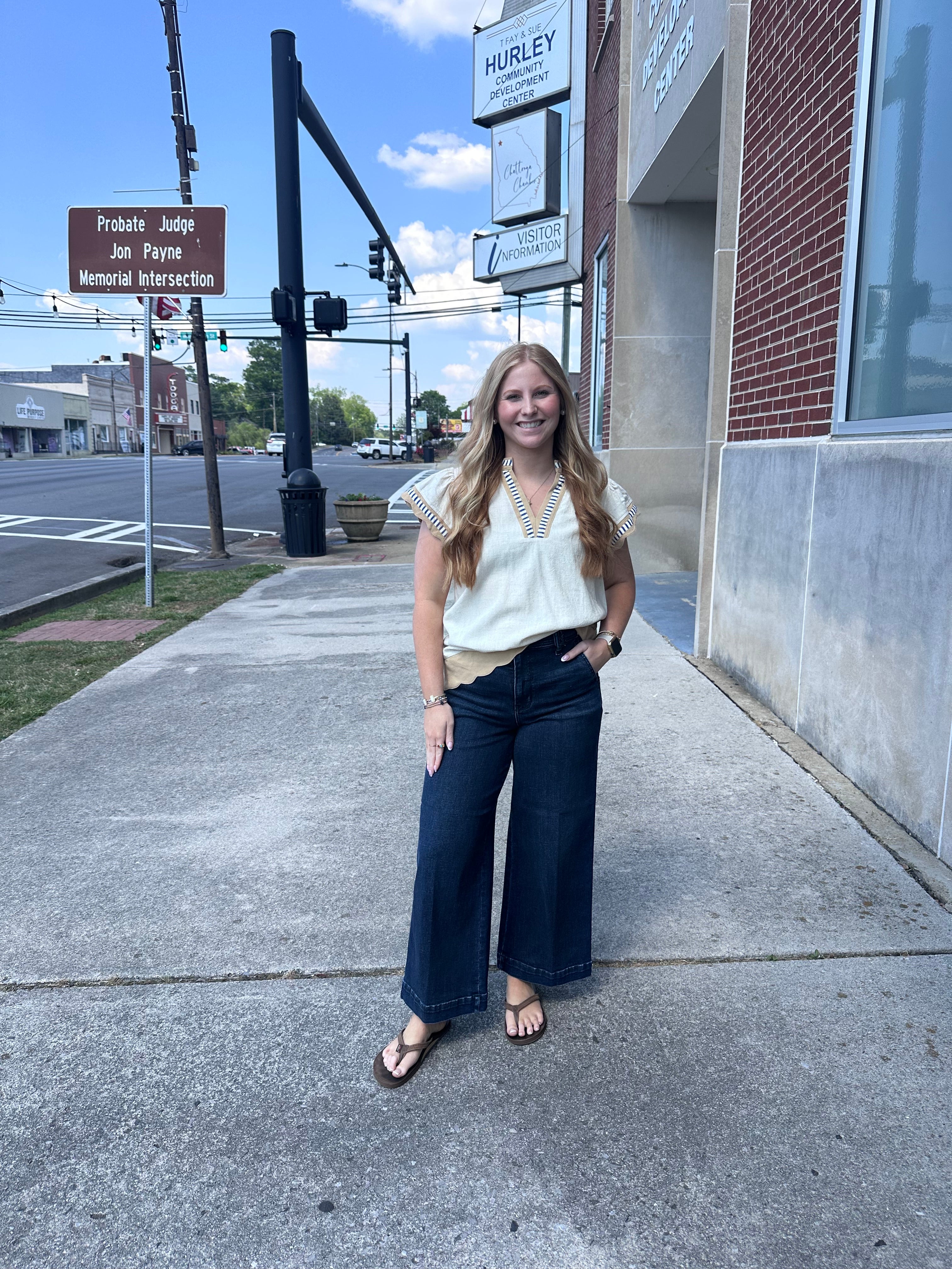 Oatmeal w/Navy detail Top