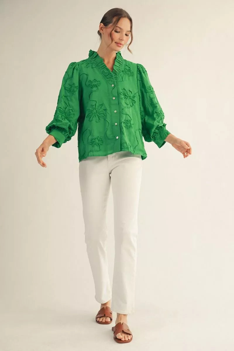 Kelly Green 3D Floral Top