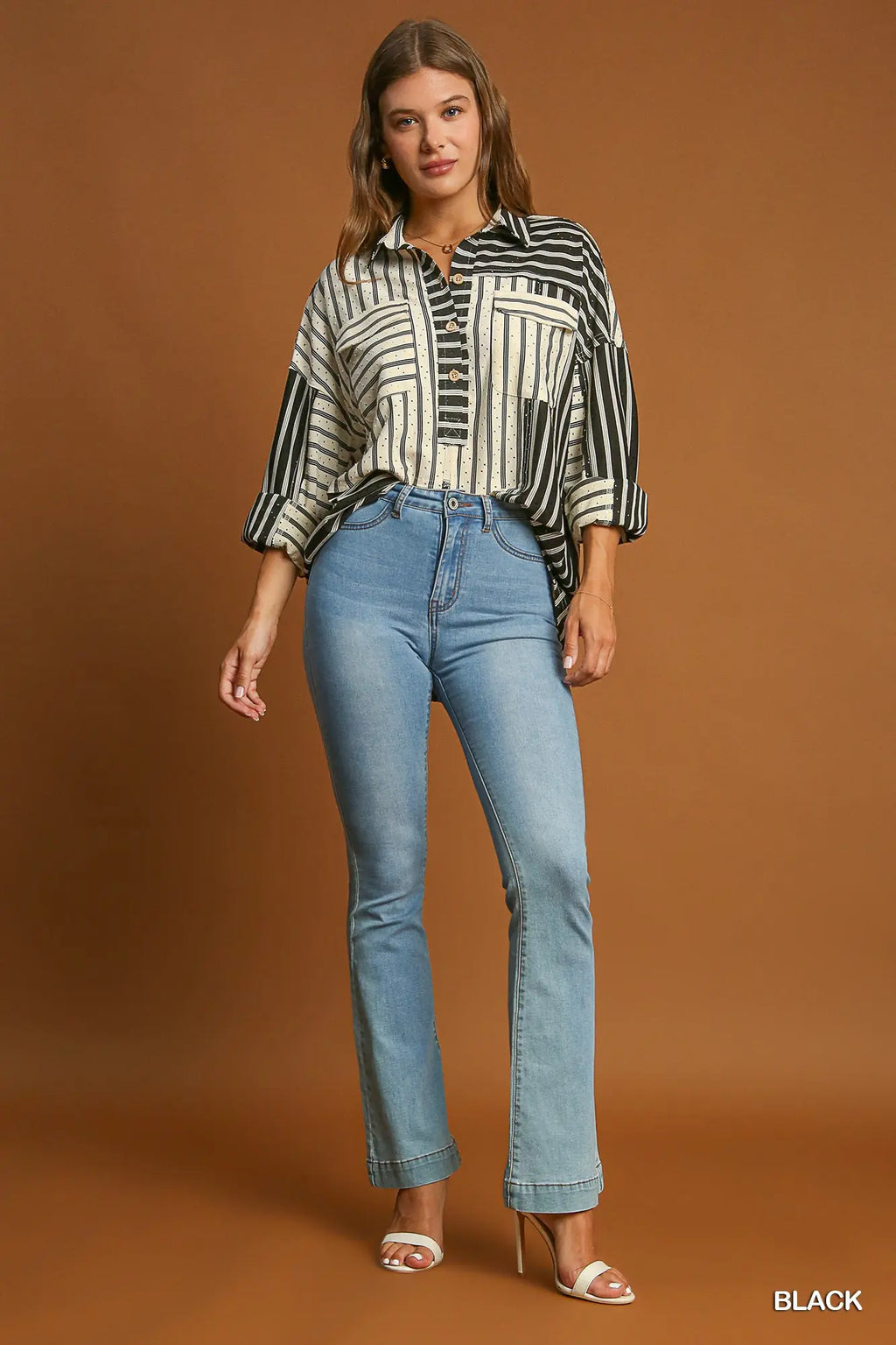Black Stripe Collared Top