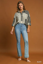 Black Stripe Collared Top