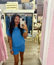 Load image into Gallery viewer, Blue Sweater Shorts Set
