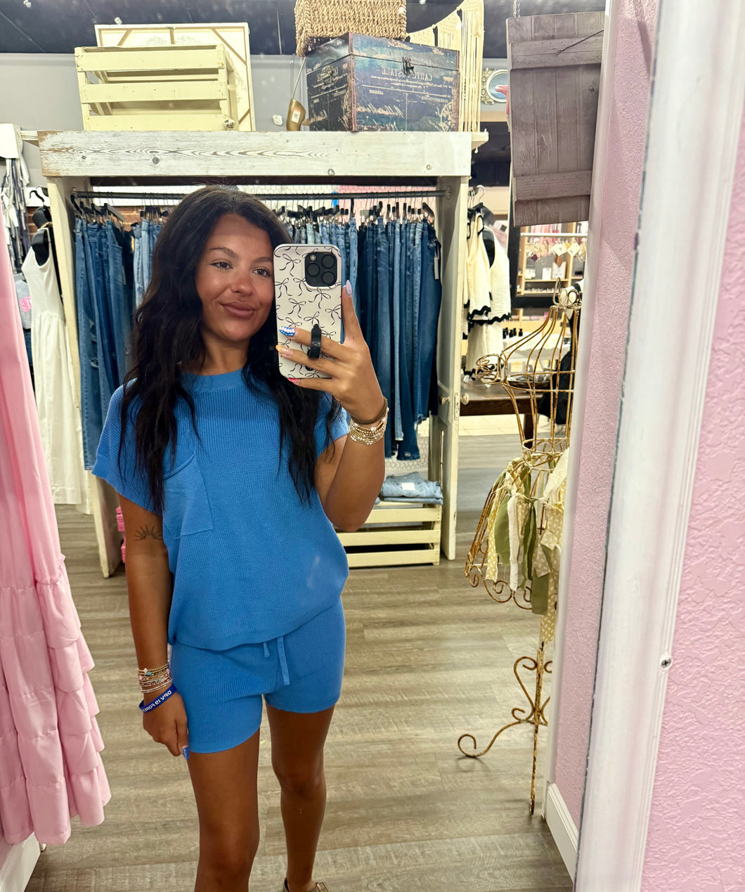 Blue Sweater Shorts Set