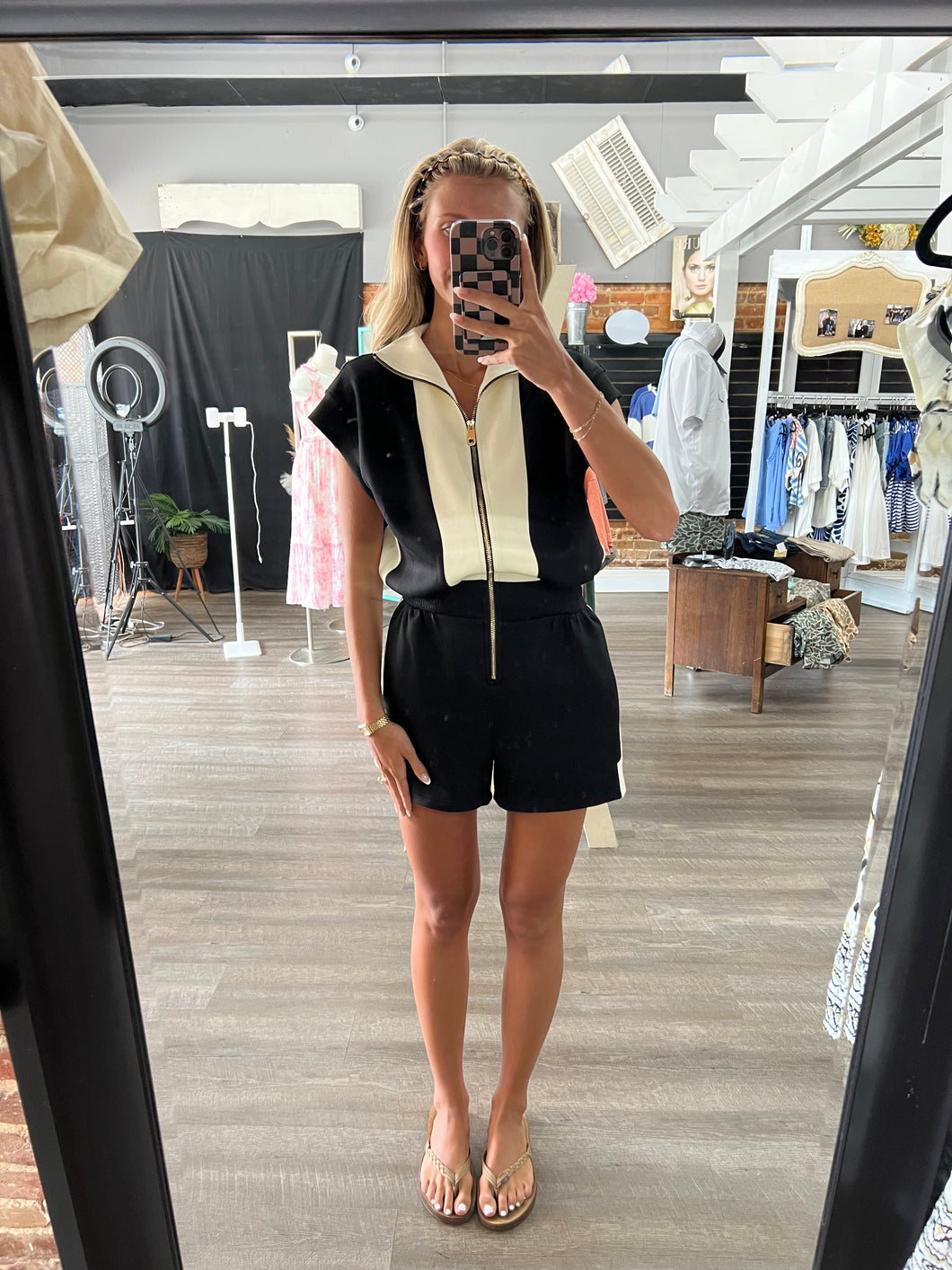 Black/Cream Pull On Romper
