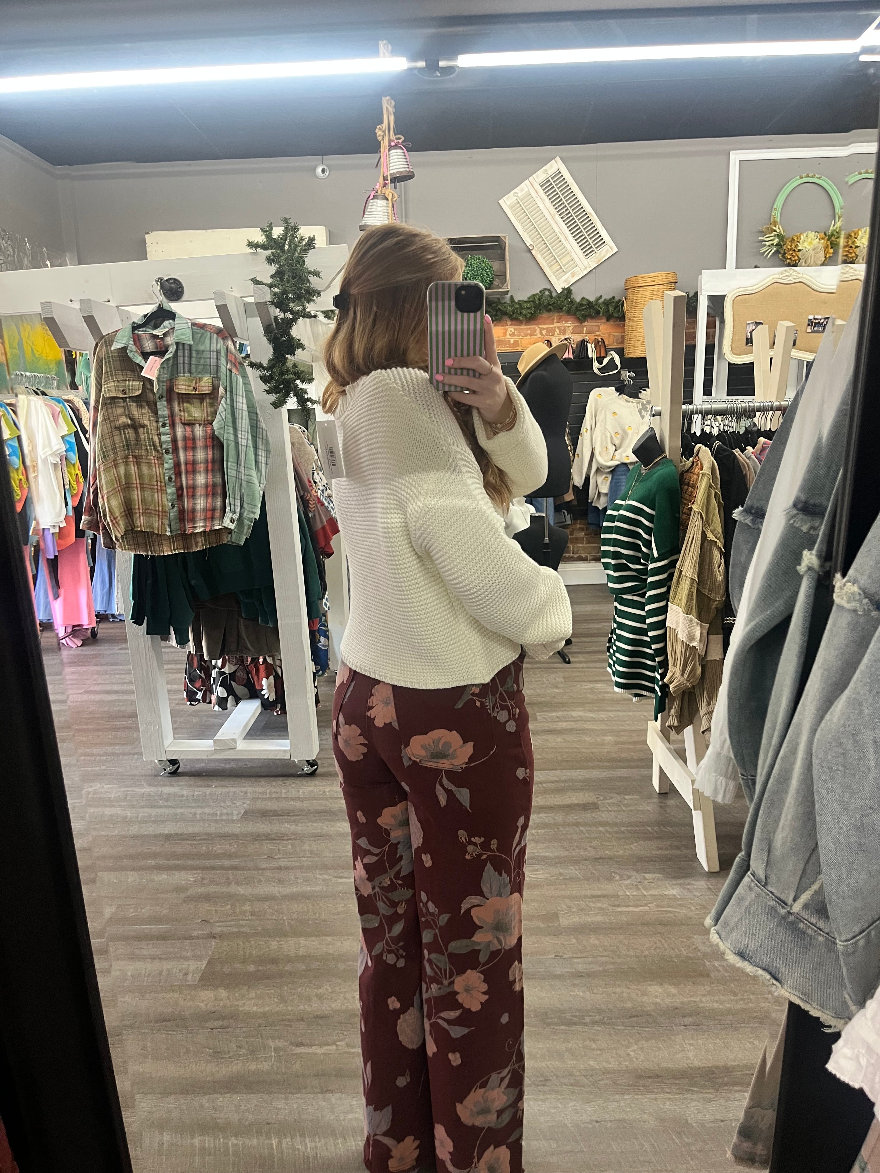 Burgundy Floral Pants