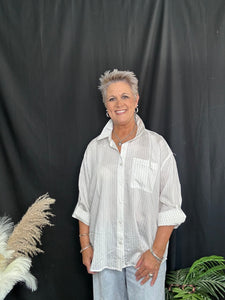 Curvy White Stripe Button Down