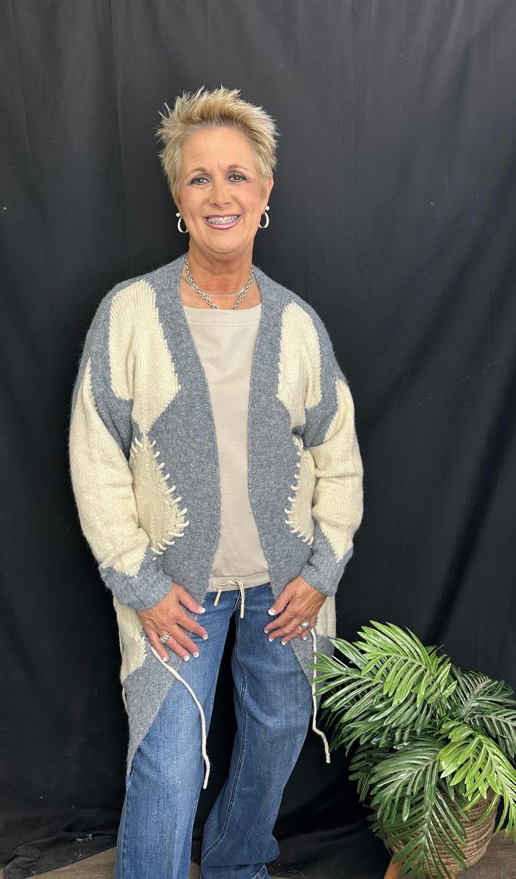 Oatmeal/Grey Long Cardigan