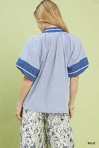 Blue Striped VNeck Top
