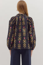 Load image into Gallery viewer, Navy  Longsleeve Split Neck Tassel Tie Closure
