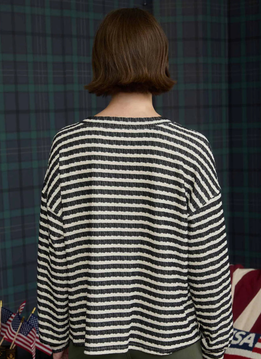 Black Striped Henley Top