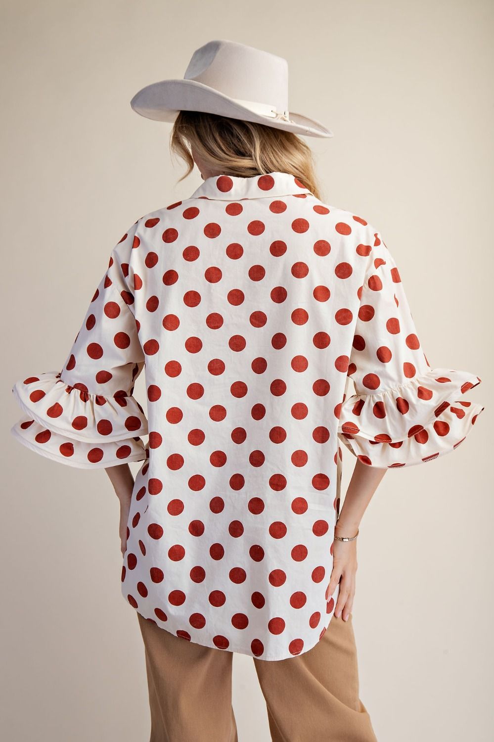 Cappuccino 3/4 Sleeve Dot Shirt