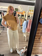 Lt Camel Mineral Washed Ruffle Sleeve Top