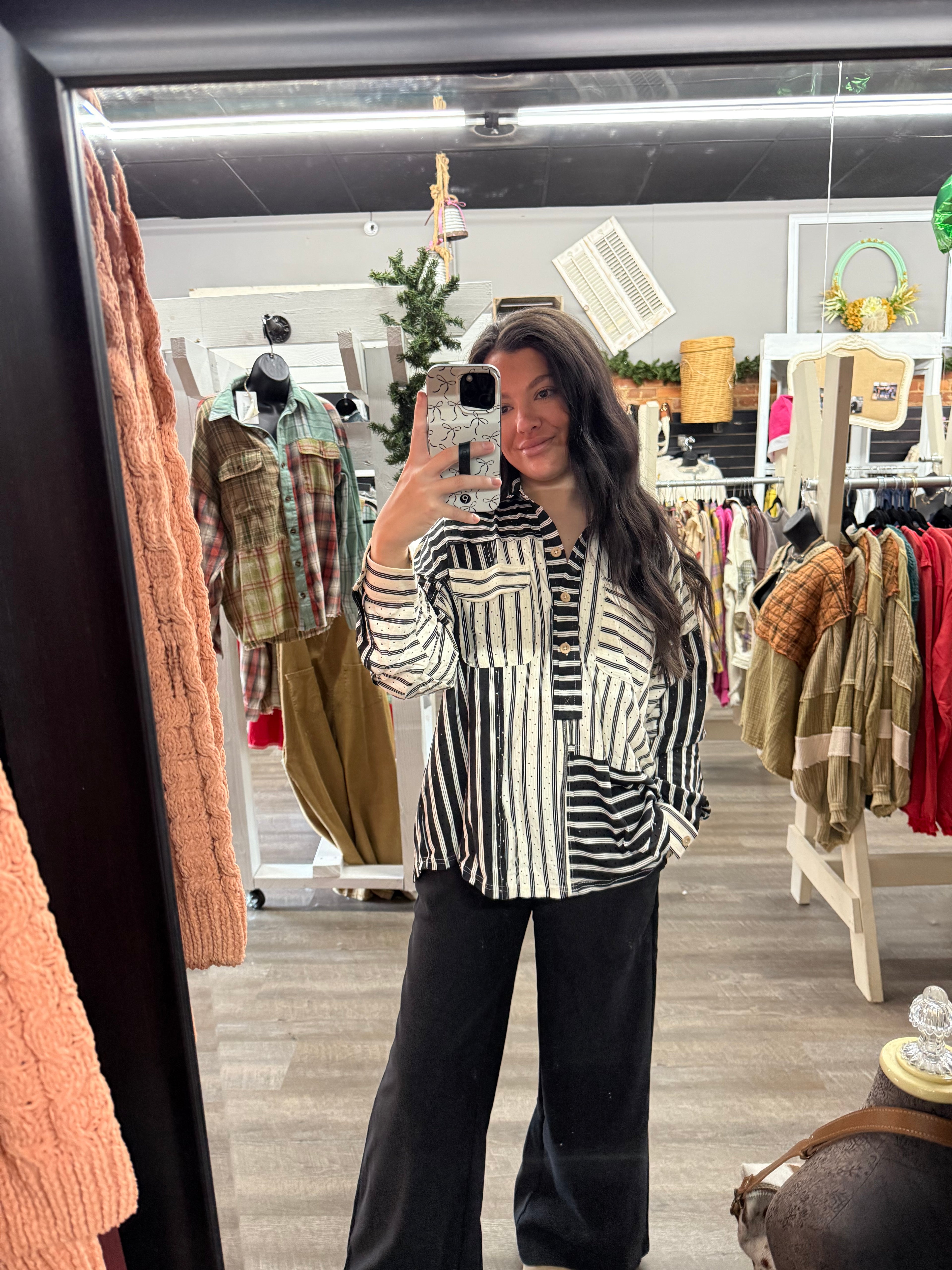 Black Stripe Collared Top