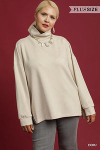 Curvy Ecru Oversized Turtleneck Pullover