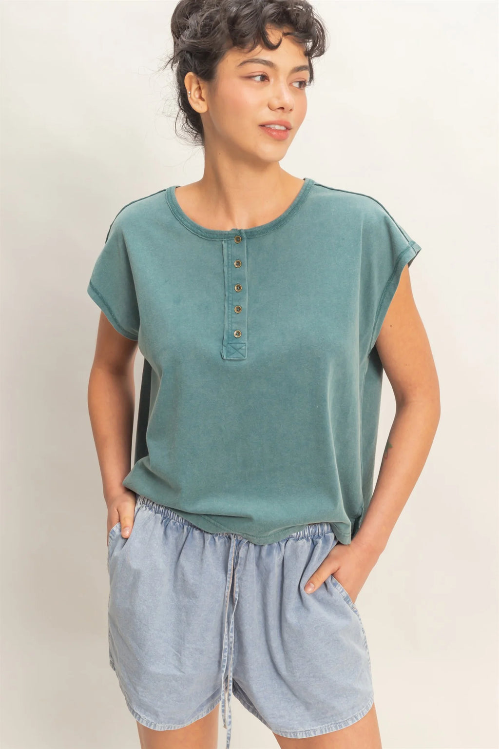 Dark Teal Henley Top