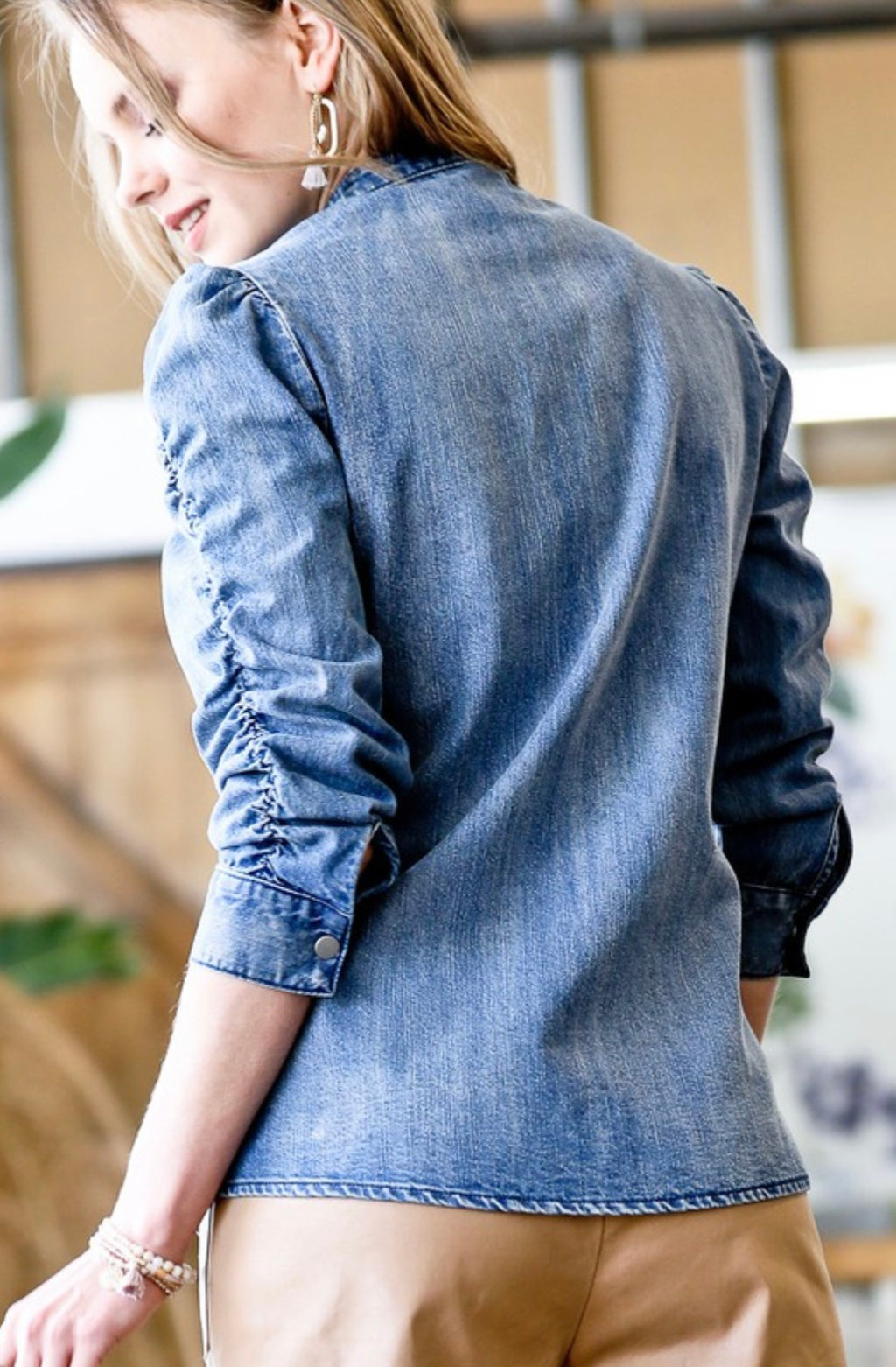 Button Down Denim Blouse Top