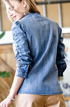 Button Down Denim Blouse Top