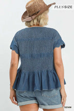 Curvy Chambray Smocked Top