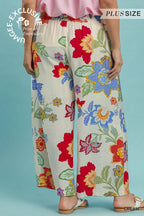 Curvy Cream Floral Print Pant