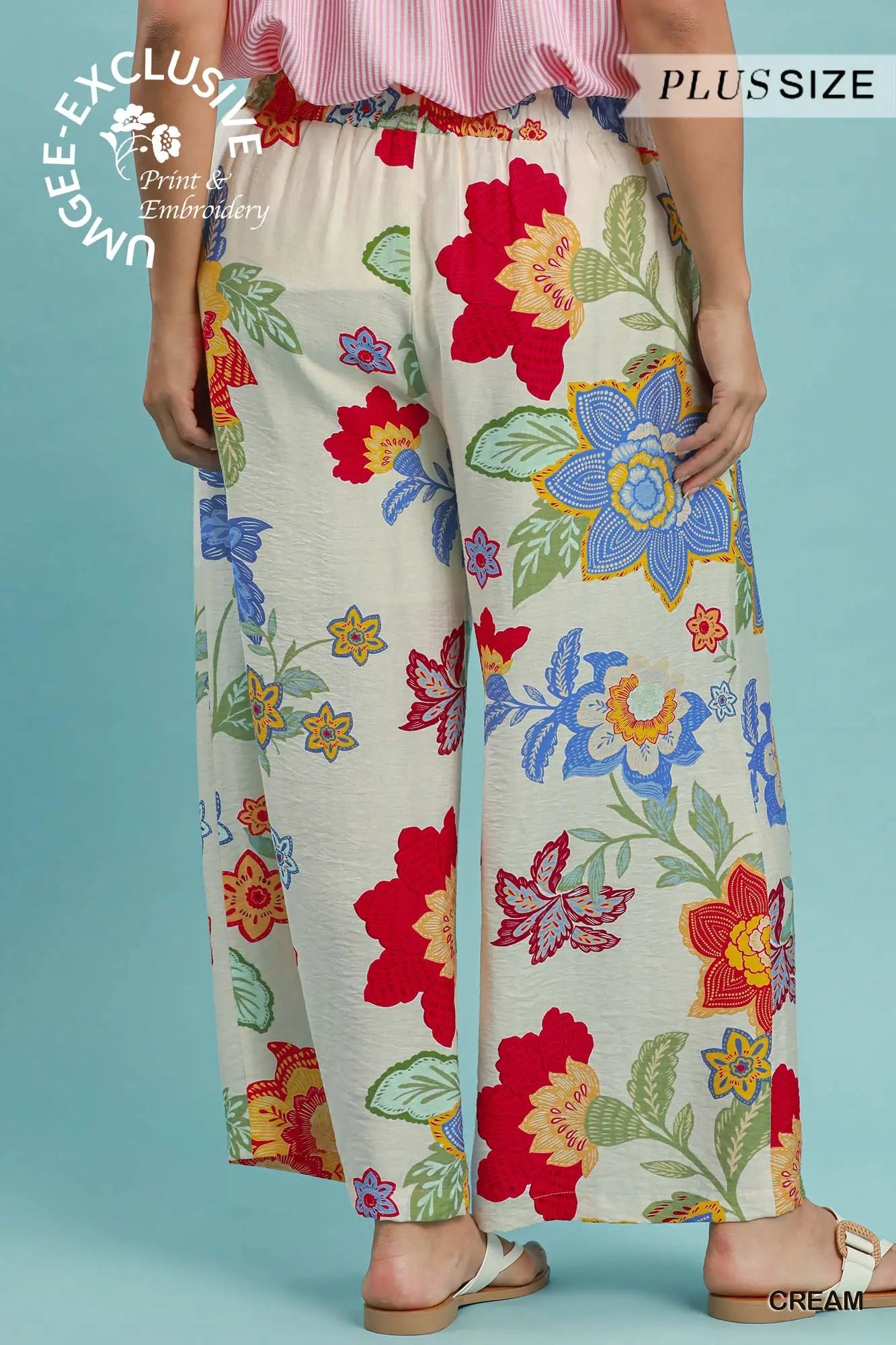 Curvy Cream Floral Print Pant